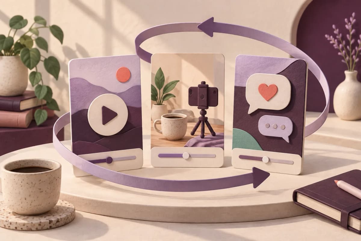 Konzeptionelle Illustration von Videoplanung, Demonstration und Zuschauerfeedback.